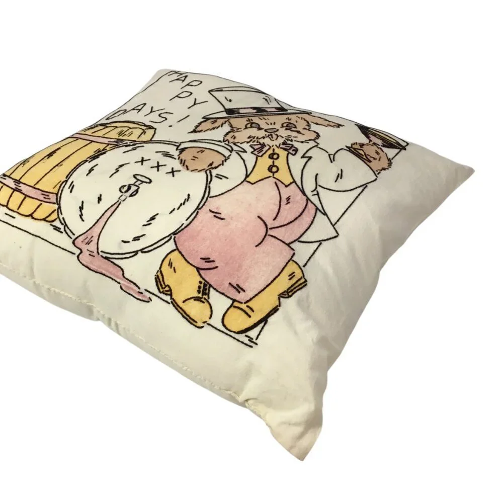 Embroidered Pillow Happy Days Prohibition Whiskey Barrel Martini Dog Top Hat